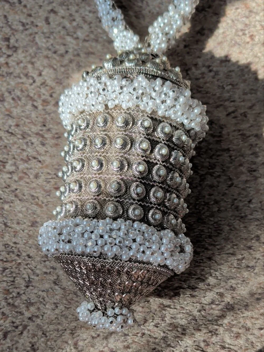 NWT RAMLA Cocktail Pearl Bag Shimmer Lantern Clutch Silver